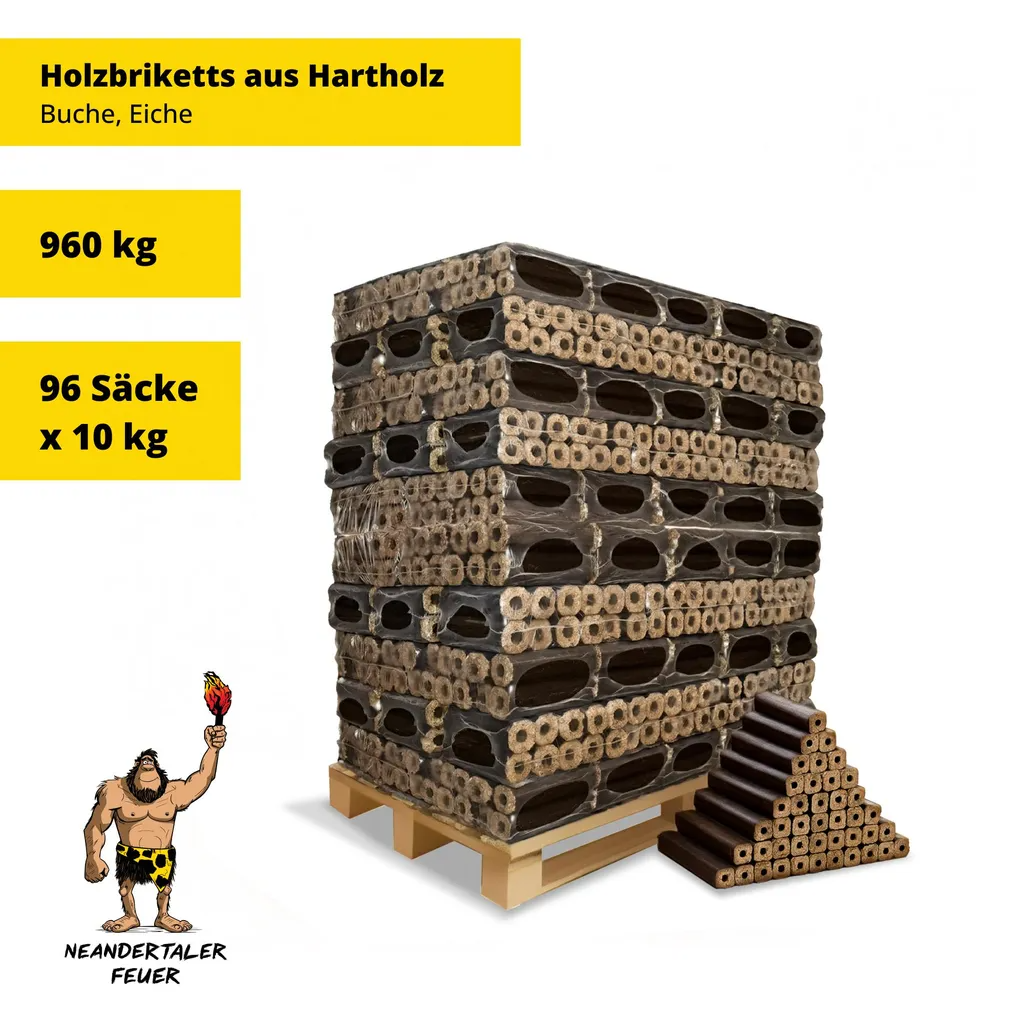 Neandertaler Feuer PiniKay Hartholzbriketts Eiche & Buche 960kg Palette