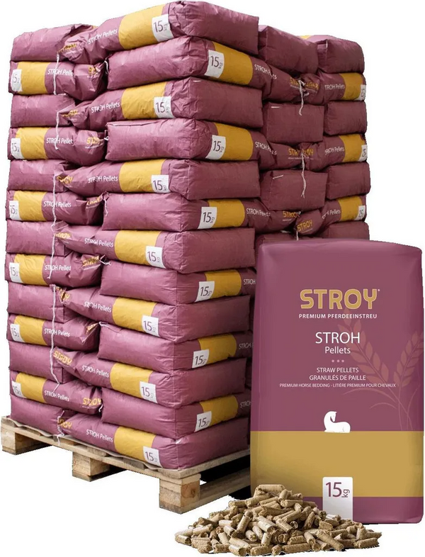 STROY Strohpellets Einstreu Weizenstroh 15kg x 65 Sack 975kg Palette