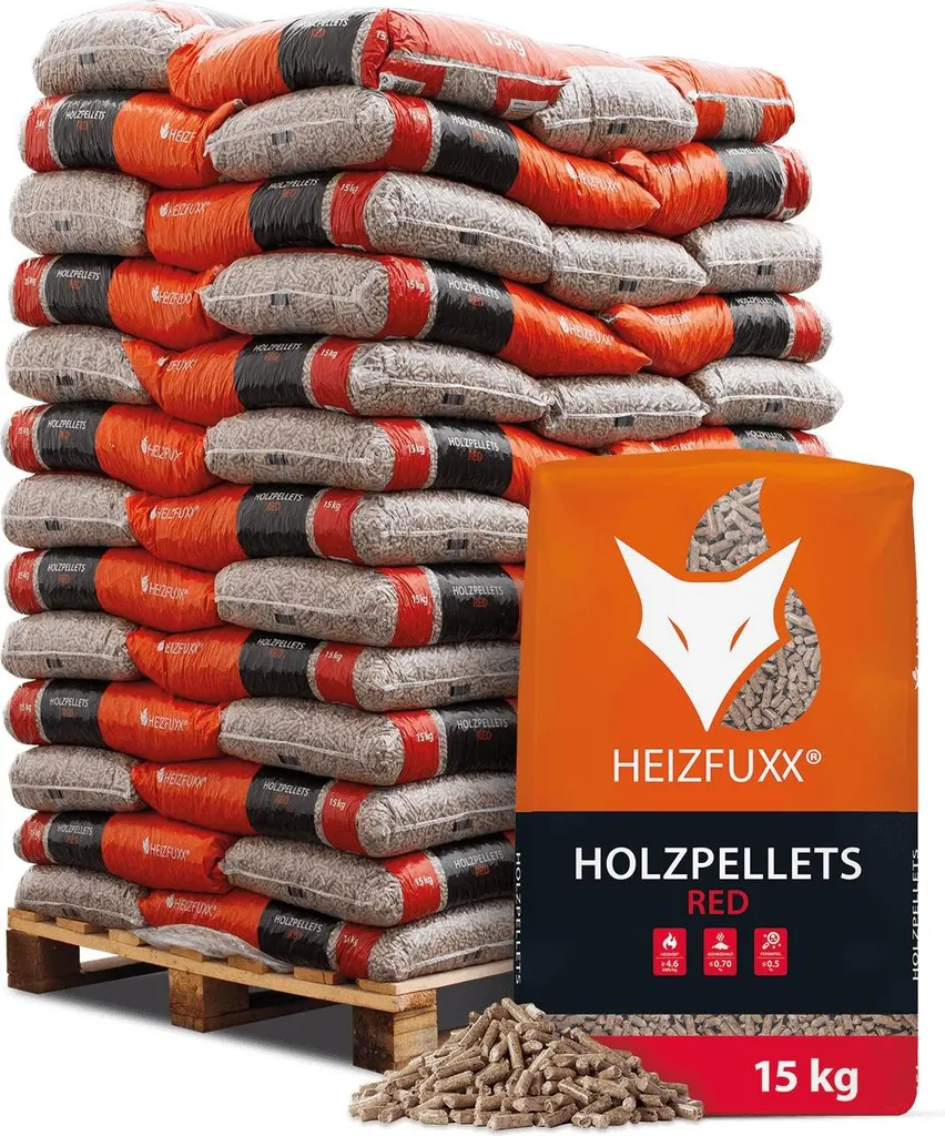 Heizfuxx Holzpellets Red 15kg x 65 Sack 975kg Palette